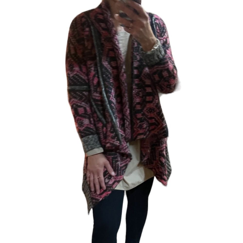 Pink Aztec Frayed Cardigan S : S - Picture 2 of 3